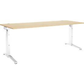 Schäfer Shop Genius Schreibtisch PLANOVA ergoSTYLE, C-Fuss, Rechteck, man. höhenverstellbar, B 2000 x T 800 x H 675-895 mm, Ahorn-Dekor/weiss