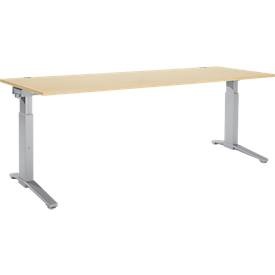 Schäfer Shop Genius Schreibtisch PLANOVA ergoSTYLE, C-Fuss, Rechteck, man. höhenverstellbar, B 2000 x T 800 x H 675-895 mm, Ahorn-Dekor/weissalu