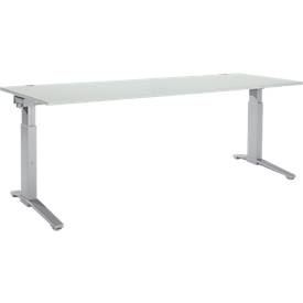 Schäfer Shop Genius Schreibtisch PLANOVA ergoSTYLE, C-Fuss, Rechteck, man. höhenverstellbar, B 2000 x T 800 x H 675-895 mm, lichtgrau/weissalu