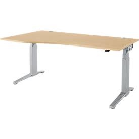 Schäfer Shop Genius Schreibtisch PLANOVA ERGOSTYLE, elektrisch höhenverstellbar, Freiform, Ansatz links, C-Fuss, B 1800 mm, Ahorn/weissalu