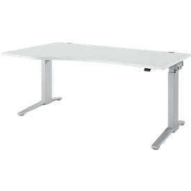 Schäfer Shop Genius Schreibtisch PLANOVA ERGOSTYLE, elektrisch höhenverstellbar, Freiform, Ansatz links, C-Fuß, B 1800 mm, lichtgrau/weißalu