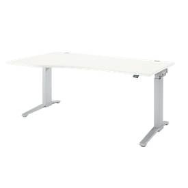 Schäfer Shop Genius Schreibtisch PLANOVA ERGOSTYLE, elektrisch höhenverstellbar, Freiform, Ansatz links, C-Fuss, B 1800 mm, weiss/weissalu