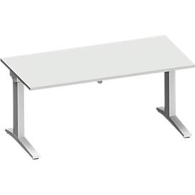 Schreibtisch PLANOVA ergoSTYLE, C-Fuß, Rechteck, einstufig elektr. höhenverstellbar, B 1600 mm, lichtgrau/weißalu