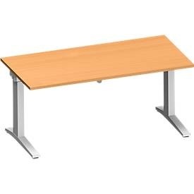 Schäfer Shop Genius Schreibtisch PLANOVA ERGOSTYLE, elektrisch höhenverstellbar, Rechteck, C-Fuss, B 1600 x T 800 x H 715-1182 mm, Buche/weissaluminium