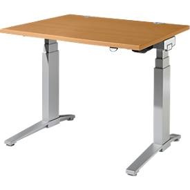 Schäfer Shop Genius Schreibtisch PLANOVA ERGOSTYLE, elektrisch höhenverstellbar, Rechteck, C-Fuss, B 1200 x T 800 x H 645-1305 mm, Buche/weissaluminium