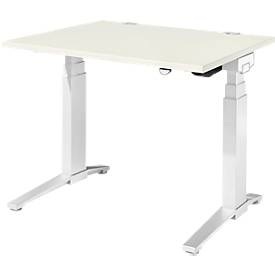 Schäfer Shop Genius Schreibtisch PLANOVA ERGOSTYLE, elektrisch höhenverstellbar, Rechteck, C-Fuss, B 1200 x T 800 x H 645-1305 mm, weiss
