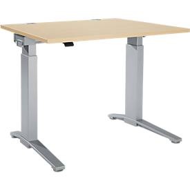 Schäfer Shop Genius Schreibtisch PLANOVA ERGOSTYLE, elektrisch höhenverstellbar, Rechteck, C-Fuss, B 1200 x T 800 x H 715-1182 mm, Ahorn/weissaluminium