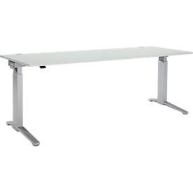 Schäfer Shop Genius Schreibtisch PLANOVA ERGOSTYLE, elektrisch höhenverstellbar, Rechteck, C-Fuss, B 2000 mm, lichtgrau/weissalu