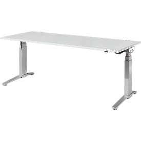 Schäfer Shop Genius Schreibtisch PLANOVA ERGOSTYLE, elektrisch höhenverstellbar, Rechteck, C-Fuss, B 2000 mm, lichtgrau/weissalu