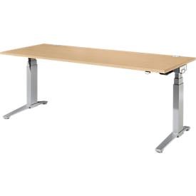 Schäfer Shop Genius Schreibtisch PLANOVA ERGOSTYLE, elektrisch höhenverstellbar, Rechteck, C-Fuss, B 2000 x T 800 x H 645-1305 mm, Ahorn/weissaluminium