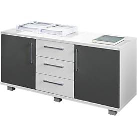 Schäfer Shop Genius Sideboard, 3 Schübe & 2 Türen, Metallgriffe, B 1200 x T 500 x H 600 mm, weiss/graphit