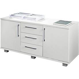 Schäfer Shop Genius Sideboard, 3 Schübe & 2 Türen, Metallgriffe, B 1200 x T 500 x H 600 mm, weiss/weiss