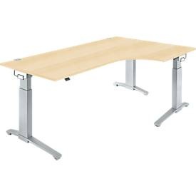 Schäfer Shop Genius Winkelschreibtisch 90° PLANOVA ERGOSTYLE, Ansatz rechts, manuell höhenverstellbar, B 2000 mm, Ahorn-Dekor/weissalu