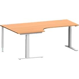 Schäfer Shop Genius Winkelschreibtisch MODENA FLEX 90°, C-Fuss-Rechteckrohr, B 2000 mm, Ansatz links, Buche/weissalu