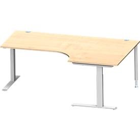 Schäfer Shop Genius Winkelschreibtisch MODENA FLEX 90°, C-Fuss-Rechteckrohr, B 2000 mm, Ansatz rechts, Ahorn/weissalu