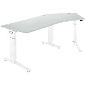 Schreibtisch 135° PLANOVA ERGOSTYLE, Ansatz rechts, 1-stufig elektrisch h.verstellbar, B 2165 mm, l.grau/weiß