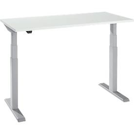 Schäfer Shop Select Home Office Schreibtisch, elektrisch höhenverstellbar, Rechteck, T-Fuss, B 1300 x T 650 x H 640-1300 mm, lichtgrau/weissaluminium