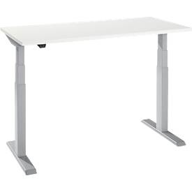 Schäfer Shop Select Home Office Schreibtisch, elektrisch höhenverstellbar, Rechteck, T-Fuss, B 1300 x T 650 x H 640-1300 mm, weiss/weissaluminium