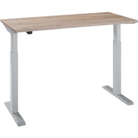 Schäfer Shop Select Home Office Schreibtisch, elektrisch höhenverstellbar, Rechteck, T-Fuss, B 1300 x T 650 x H 715-1205 mm, Eiche/weissaluminium