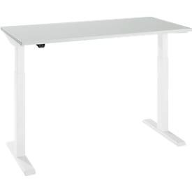Schäfer Shop Select Home Office Schreibtisch, elektrisch höhenverstellbar, Rechteck, T-Fuss, B 1300 x T 650 x H 715-1205 mm, lichtgrau/weiss