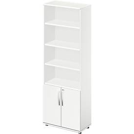 Kombischrank LOGIN, oben 4 Regale, unten 2 Ordnerhöhen mit Türen, B 800 x T 420 x H 2196 mm, weiß/weiß