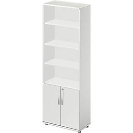 Schäfer Shop Select Kombischrank LOGIN, oben 4 Regale, unten 2 Ordnerhöhen mit Türen, B 800 x T 420 x H 2196 mm, lichtgrau/lichtgrau