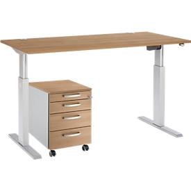 Schäfer Shop Select Komplettset Schreibtisch und Rollcontainer ERGO-T, einstufig höhenverstellbar, Tisch B 1600 mm, Kirsche Romana-D.