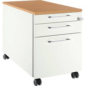 Schäfer Shop Select Rollcontainer 126, 3 Schübe, Griff eckig, weiß/Buche-Dekor