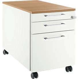 Rollcontainer 126, 3 Schübe, Griff eckig, weiß/Kirsche-Romana