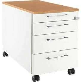 Schäfer Shop Select Rollcontainer 1233, 4 Schübe, Griff eckig, weiß/Buche-Dekor