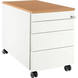 Rollcontainer 1233, 4 Schübe, mit Griffnut, weiß/Buche-Dekor