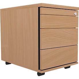 Schäfer Shop Select Rollcontainer 1233, Utensilienauszug + Schubladen, abschliessbar, Spanplatte, B 428 x T 600 x H 540 mm, Buche