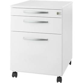 Schäfer Shop Select Rollcontainer Login, HR-Auszug+Utensilienauszug+Schublade, abschliessbar, Holz, B 431 x T 580 x H 595 mm, weiss/weiss