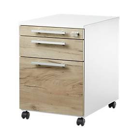 Schäfer Shop Select Rollcontainer SET UP mit HR, abschliessbar, B 432 x T 580 x H 595 mm, weiss/eiche