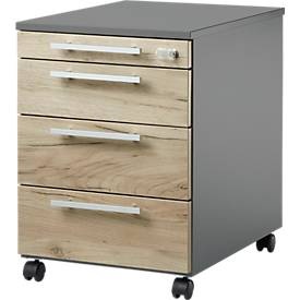 Schäfer Shop Select Rollcontainer SET UP, abschließbar, B 432 x T 580 x H 595 mm, graphit/eiche