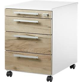 Schäfer Shop Select Rollcontainer SET UP, abschliessbar, B 432 x T 580 x H 595 mm, weiss/eiche