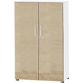 Schäfer Shop Select Schrank SET UP, 4 OH, abschliessbar, B 800 x T 420 x H 1470 mm, weiss/eiche