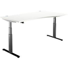 Schäfer Shop Select Schreibtisch DRIVE UP 2, elektrisch höhenverstellbar, Freiform, Ansatz rechts, T-Fuss, B 1800 mm, weiss/schwarz
