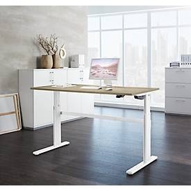 Schäfer Shop Select Schreibtisch, elektrisch höhenverstellbar, Rechteck, C-Fuss, B 1600 x T 800 x H 725-1185 mm, Eiche/weiss