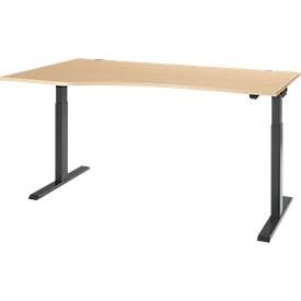 Schäfer Shop Select Schreibtisch ERGO-T 2.0, elektrisch höhenverstellbar, Freiform Ansatz links, T-Fuss, B 1800 x H 715-1205 mm, Ahorn/weissalu