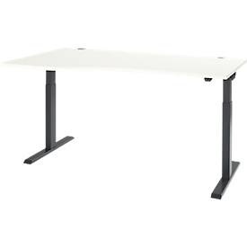 Schäfer Shop Select Schreibtisch ERGO-T 2.0, elektrisch höhenverstellbar, Freiform Ansatz links, T-Fuss, B 1800 x H 715-1205 mm, weiss/weissalu