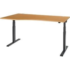 Schäfer Shop Select Schreibtisch ERGO-T 2.0, elektrisch höhenverstellbar, Freiform Ansatz links, T-Fuss, B 1800x H 640-1300 mm, Buche/anthrazit