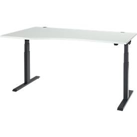 Schäfer Shop Select Schreibtisch ERGO-T 2.0, elektrisch höhenverstellbar, Freiform Ansatz links, T-Fuss, B 1800x H 640-1300 mm, lichtgrau/anthrazit