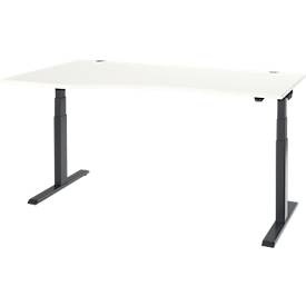Schäfer Shop Select Schreibtisch ERGO-T 2.0, elektrisch höhenverstellbar, Freiform Ansatz links, T-Fuss, B 1800x H 640-1300 mm, weiss/anthrazit