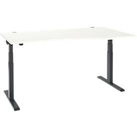 Schäfer Shop Select Schreibtisch ERGO-T 2.0, elektrisch höhenverstellbar, Freiform Ansatz rechts, T-Fuss, B 1800x H 640-1300 mm, weiss/anthrazit