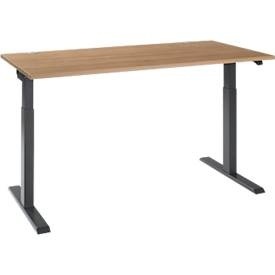 Schäfer Shop Select Schreibtisch ERGO-T 2.0, elektrisch höhenverstellbar, Rechteck, T-Fuss, B 1600 x T 800 x H 715-1205 mm, Kirsche Romana/anthrazit