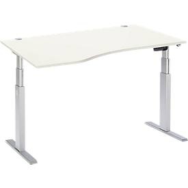 Schäfer Shop Select Schreibtisch ERGO-T, elektrisch höhenverstellbar, Freiform, Ansatz links, T-Fuss, B 1800 x H 640-1300 mm, weiss/weissalu