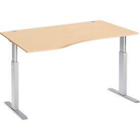 Schäfer Shop Select Schreibtisch ERGO-T, elektrisch höhenverstellbar, Freiform, Ansatz links, T-Fuss, B 1800 x H 725-1185 mm, Ahorn/weissalu