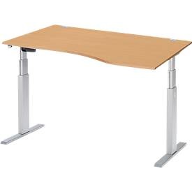 Schäfer Shop Select Schreibtisch ERGO-T, elektrisch höhenverstellbar, Freiform, Ansatz rechts, T-Fuss, B 1800 x H 640-1300 mm, Buche/weissalu