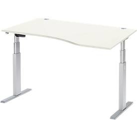 Schäfer Shop Select Schreibtisch ERGO-T, elektrisch höhenverstellbar, Freiform, Ansatz rechts, T-Fuss, B 1800 x H 640-1300 mm, weiss/weissalu